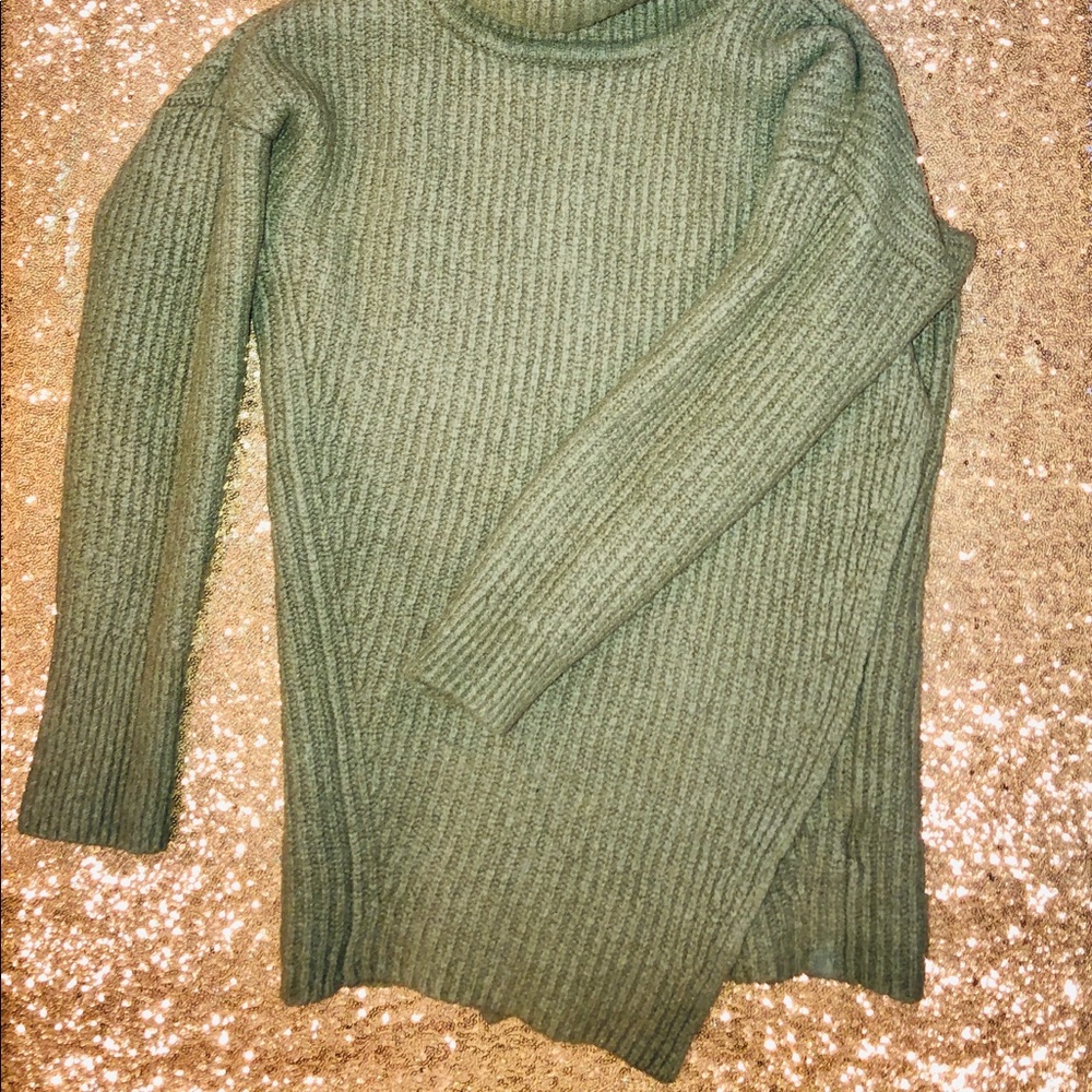 Olive Green Cross Over Front Sweater